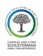 Charles and Lynn Schusterman Family Philanthropies logo. Picture of a tree with a circle around it and a phrase 'as our parents planted for us, so we will plant for our children'.